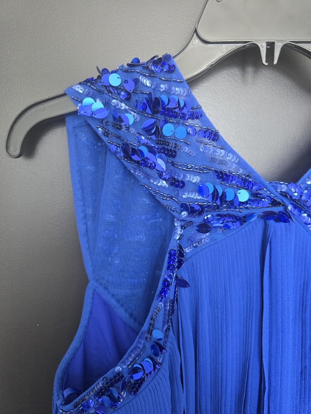 NWT Adrianna Papell Royal Blue Pleated Maxi Dress Sz 12 Sequin Sleeveless Formal - Picture 7 of 16